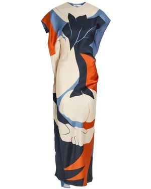Victoria Beckham Abstract-Print Draped Midi Dress - Blue