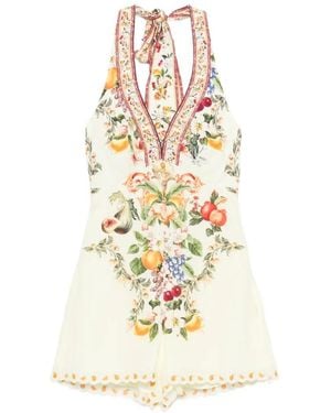 CAMILLA Floral-Print V-Neck Playsuit - White