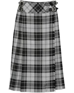 Le Kilt Buckle Plaid Midi Skirt - Gray