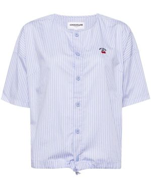 Chocoolate Cherry-Embroidered Striped Shirt - Blue