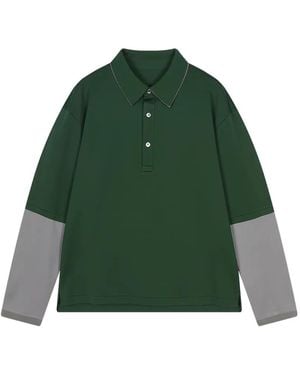 CROQUIS Mock-Layer Long-Sleeve Polo Shirt - Green