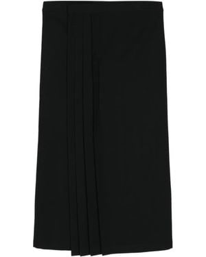 Yohji Yamamoto Pleated Wool Midi Skirt - Black