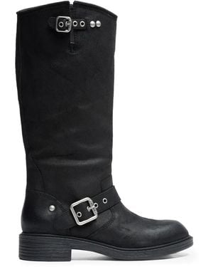 Ash Freesia Buckle-Detail Leather Biker Boots - Black