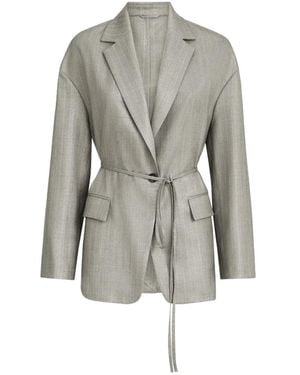 Brunello Cucinelli Sparkling Virgin-Wool Pinstripe Blazer With Monili - Gray
