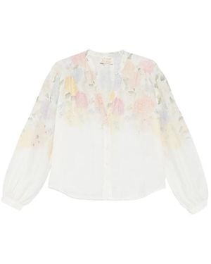 MC2 Saint Barth Blouse Liona À Fleurs Et À Manches Longues - White