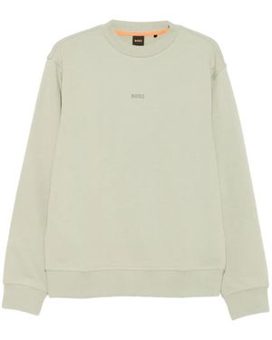 BOSS Logo-print Crew-neck Sweatshirt - Natural