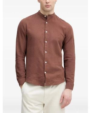 Lindbergh Mandarin-Collar Long-Sleeve Shirt - Brown