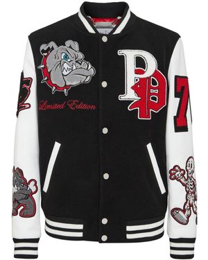 Philipp Plein Bulldog-Patch Bomber Jacket - Black