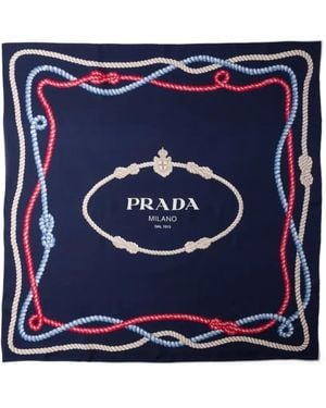 Prada Fular Con Motivo De Cuerdas - Azul