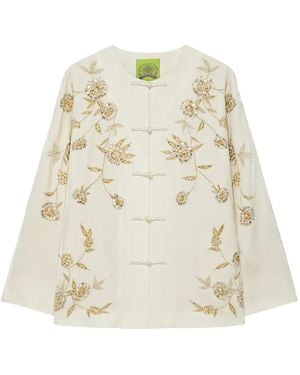 Shanghai Tang Statement Beaded Floral-Embroidered Jacket - White