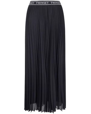 Twinset Pleated Logo-Waistband Maxi Skirt - Black