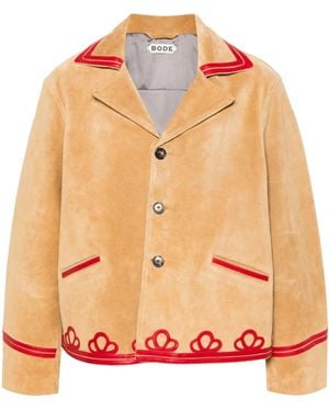 Bode Trefoil Contrasting-Trim Suede Blazer - Orange