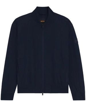 BOSS Logo-Patch Bomber Jacket - Blue