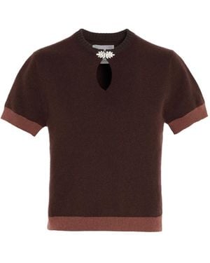 Barrie Jewelled-Neck Cashmere Top - Brown