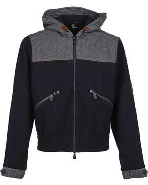 Moncler Denim-Panel Fleece Jacket - Blue