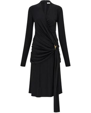 Ferragamo Viskosekleid Mit Geraffter Taille - Schwarz
