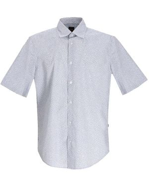 BOSS Short-Sleeve Button-Down Cotton Shirt - Blue