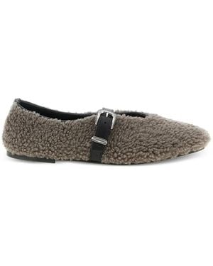 KATE CATE Shearling Buckle Ballet Flats - Grey