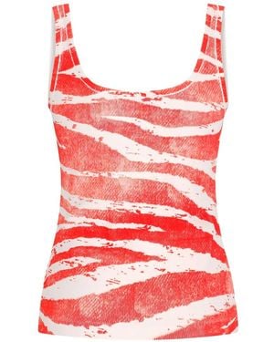 Blumarine Zebra-Print Button-Placket Top - Red