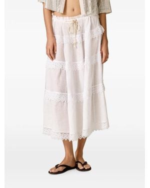 Pink Lace-Trim Midi Skirt - White