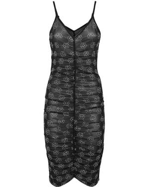 Philipp Plein Rhinestone-Embellished Tulle Monogram Dress - Black