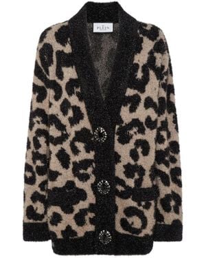 Philipp Plein Leopard-Print Lurex Cardigan - Black