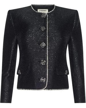 L'Agence Zell Sequined Tweed Jacket - Black