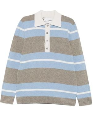 Amaranto Striped Button-Fastening Polo Shirt - Blue