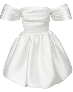 POST MERIDIEM Draped-Bodice Duffy-Skirt Mini Dress - White
