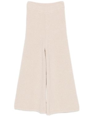 ELY ELY Ribbed-Knit Cropped Trousers - Natural
