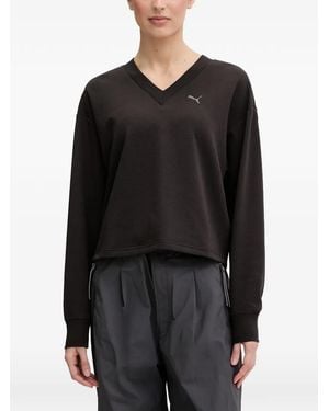 PUMA V-Neck Logo-Embroidered Sweater - Black