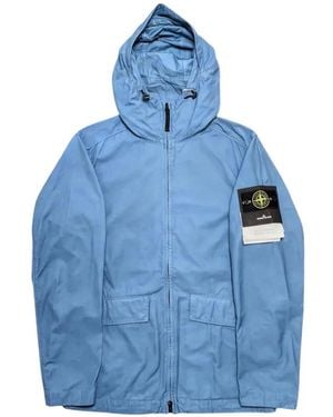 Stone Island Logo-Patch Zip-Up Hooded Jacket - Blue