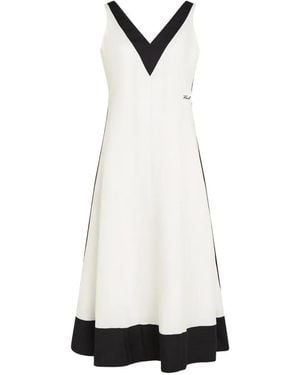 KARL LAGERFELD Monochrome V-Neck Midi Dress - White