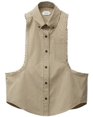 Versace Micro Check Cotton Poplin Sleeveless Shirt - Natural