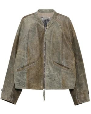 Ziggy Chen Faded-Effect Leather Jacket - Green