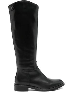 Julie Dee Knee-High Leather Boots - Black