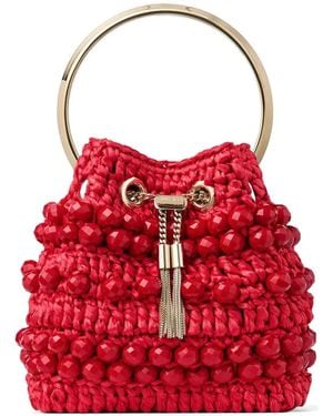Jimmy Choo Beaded Handle Bucket Bag - Red