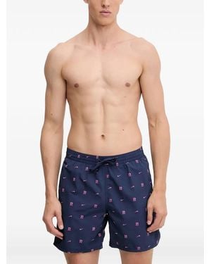 Nike Logo-Print Drawstring Swim Shorts - Blue