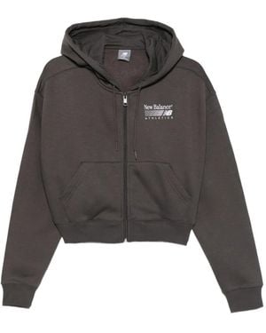 New Balance Logo-Print Zip-Fastening Hoodie - Black