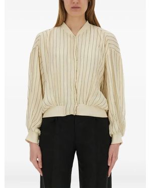 Alysi Pinstripe Balloon-Sleeve Jacket - Natural