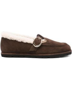 Stuart Weitzman Dakota Shearling Buckle Loafers - Brown