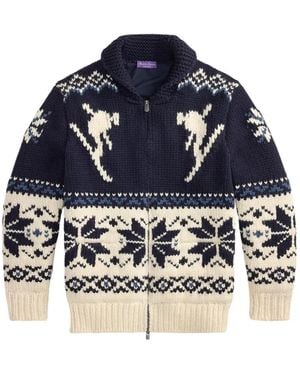 Ralph Lauren Patterned-Intarsia Shawl-Collar Cardigan - Blue