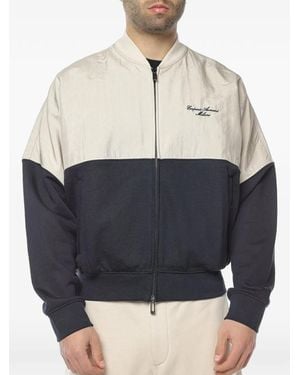 Emporio Armani Colour-Block Zip-Up Bomber Jacket - Blue