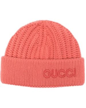 Gucci Logo-Embroidery Beanie Hat - Red