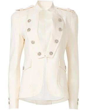 Costarellos Elen Crystal-Button Epaulettes Blazer - White