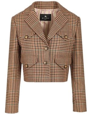 Etro Houndstooth-Pattern Cropped Blazer - Brown