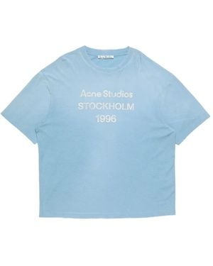 Acne Studios Sprayed 1996 Logo-print Distressed T-shirt - Blue