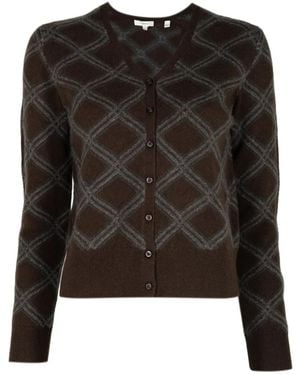 Vince Diamond-Plaid V-Neck Cardigan - Black