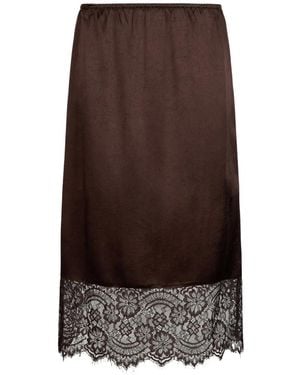 Liu Jo Satin Midi Skirt With Lace Details - Brown