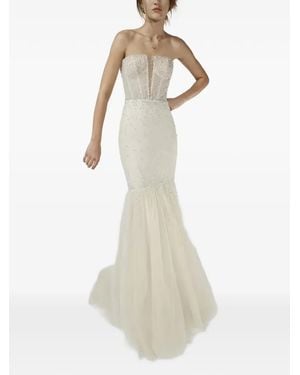 Vera Wang Beaded Strapless Dress - White
